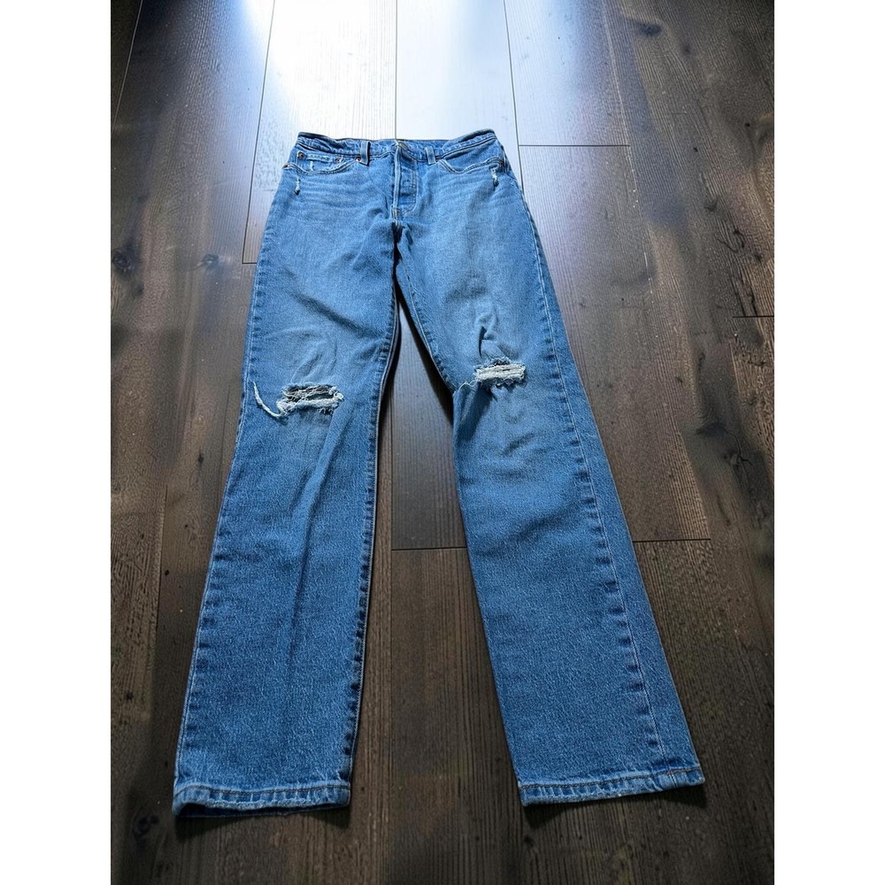 Levi 501 Original Jeans Womens 28 Blue Distressed Straight Leg Button Fly Denim
